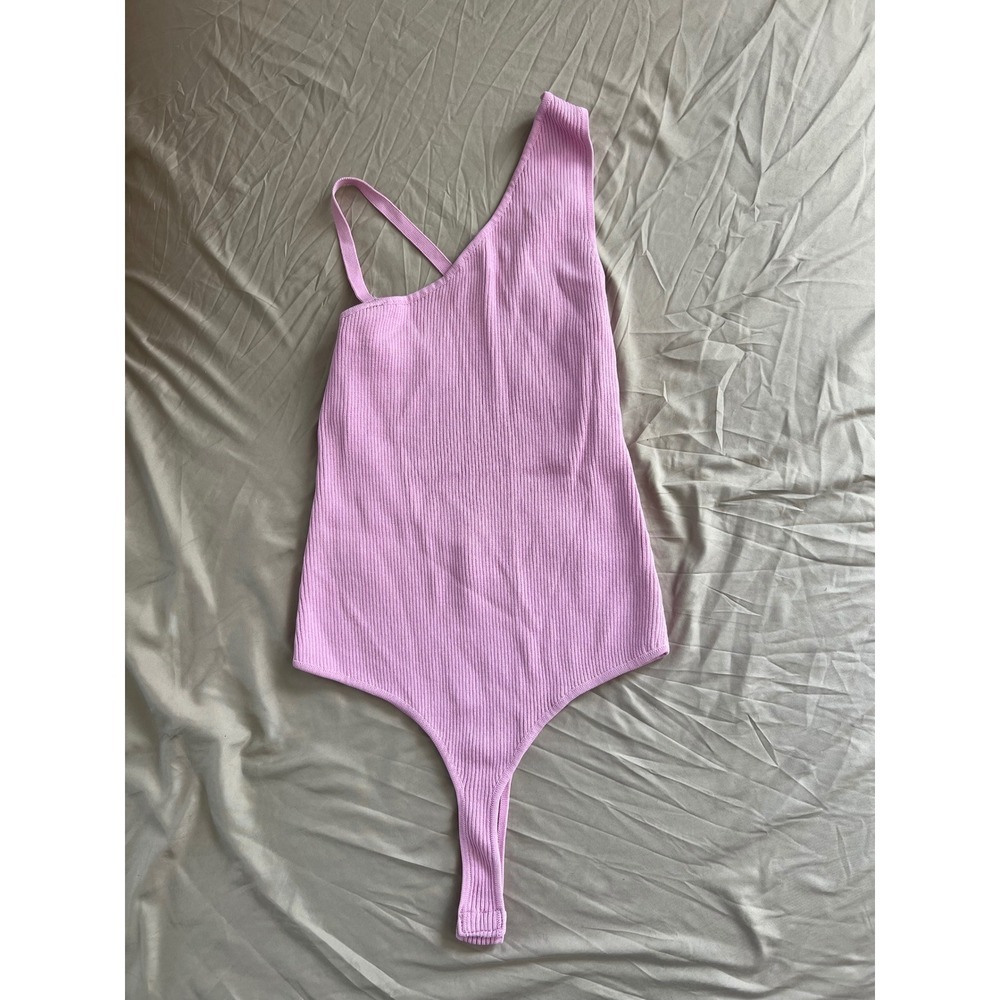 ASTR The Label Pink Ribbed One Shoulder Cutout Bodysuit Size Large